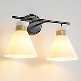 WOSHITU Bathroom Vanity Light Fixtures: 2-Lights Mid Century Modern Vanity Lights for Bathroom, Black and Gold Wall Sconce Li