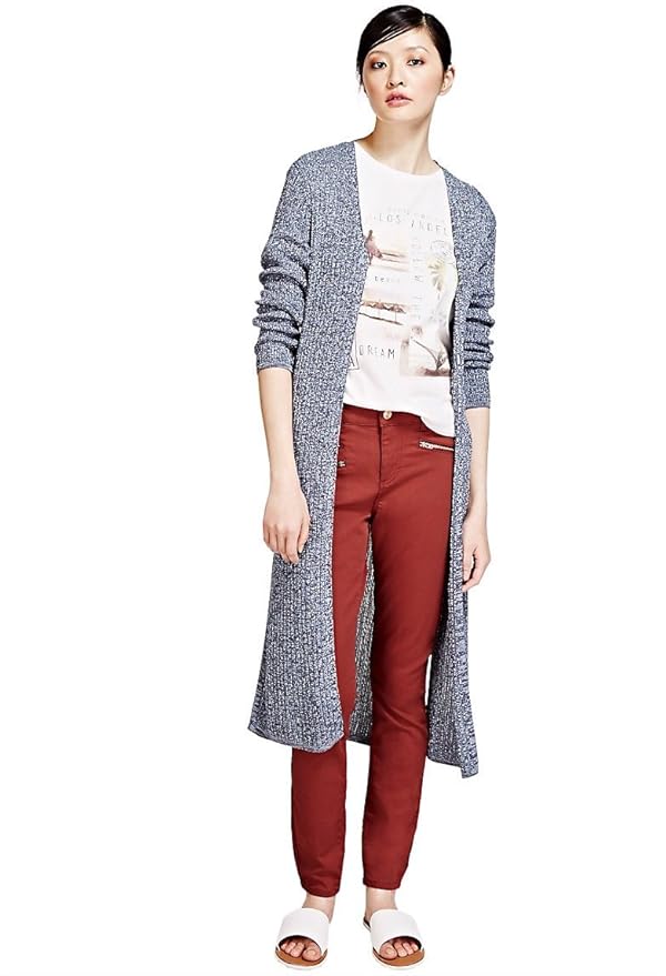 Marks and Spencer Womens Longline Open Front Cardigan Size 10 Blue Mix