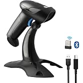 Sumicor Bluetooth Wireless Barcode Scanner with Stand, Handfrees Automatic Scanning &amp; Manual Trigger Hand Barcode Scanner Gun, 1D 2D QR Code DM Scanner Work with Smart Phone, Tablet, PC