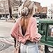 BTFBM Women's Backless Loose Shirt Long Sleeve Open Back Cross Tee Top Blouse (Medium, Pink)