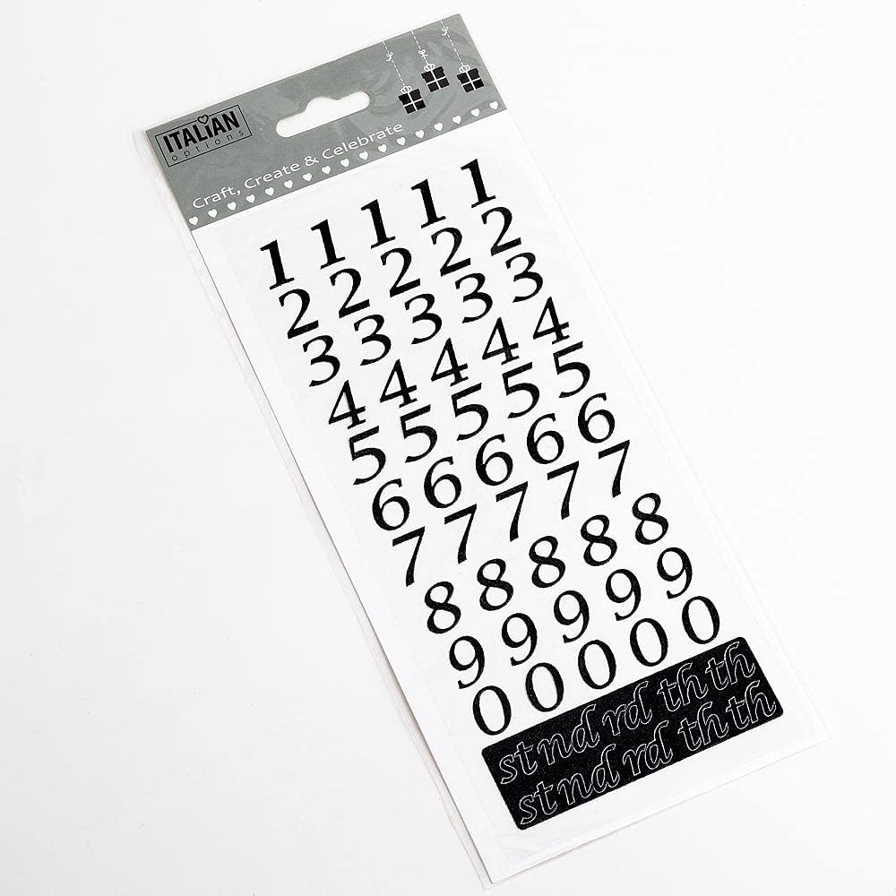 Italian Options 15mm Script Black Glitter Self Adhesive Numbers Set