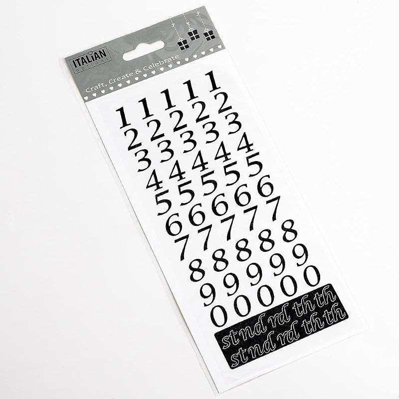 Italian Options 15mm Script Black Glitter Self Adhesive Numbers Set