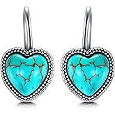 Genuine Turquoise Earrings 925 Sterling Silver Vintage 10-11mm Green Turquoise Leverback Earrings Gifts for Women