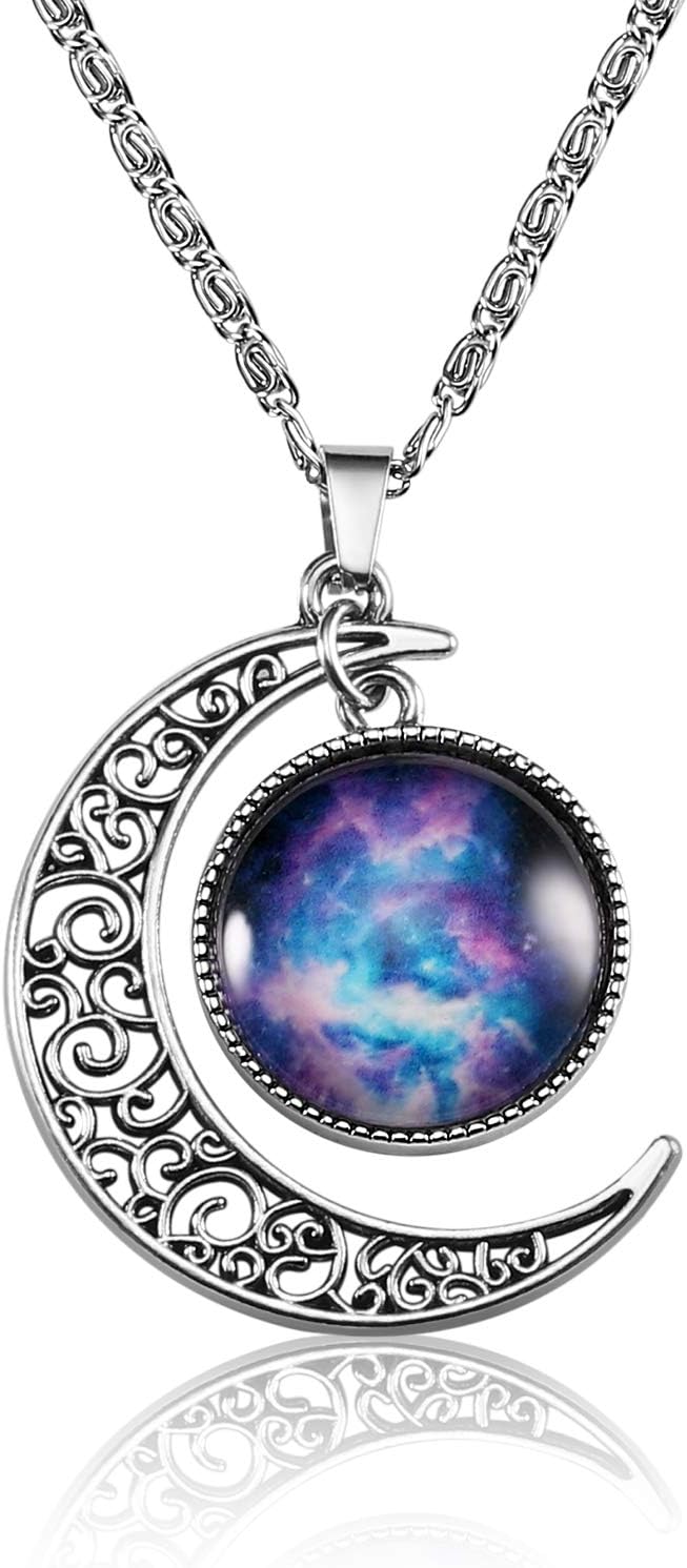 Lcbulu Galaxy Crescent Moon Pendant Necklaces Jewelry for Women Teen Girls 18'' (Moon)