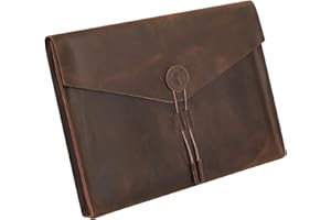 GZRHKJ Genuine Leather Folder Portfolio, Leather File Folder Organizer，Envelope Document Holder for Men&Women, Personalized Folio Laptop Sleeve Case for 15" Laptops, Tablets