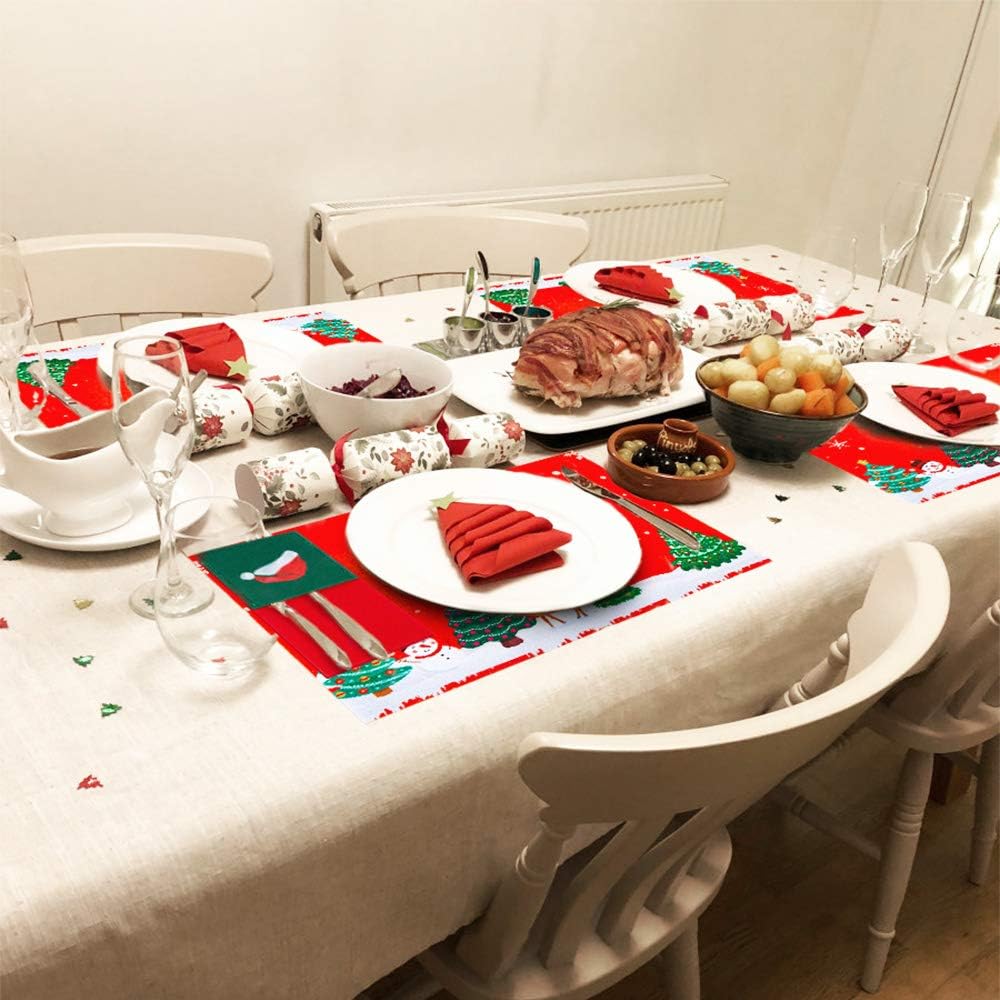ziidoo Christmas Place Mats for Kitchen Table, Christmas Theme Felt Table Placemats Set of 18,Heat-Resistant Placemats Washable Stain Resistant Anti-Slip Dining Placemat: Home & Kitchen