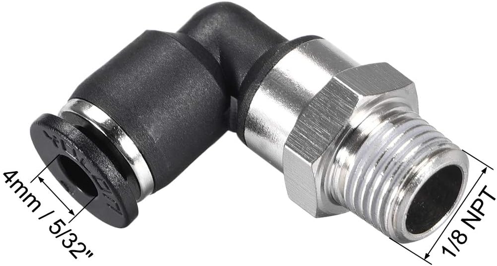 sourcing map Push to Connect Tube Fitting Male Elbow 4mm Tube OD X 1/8 NPT Thread Pneumatic Air Push Fit Lock Fitting 6pcs - Image 3