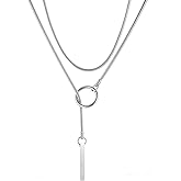 MIFYNN Slip Chain Necklace Stainless Steel Punk Rock Bar Pendant Choker Necklaces Adjustable Handmade Boho Long Lariat Necklace Statement Day Collar for Women