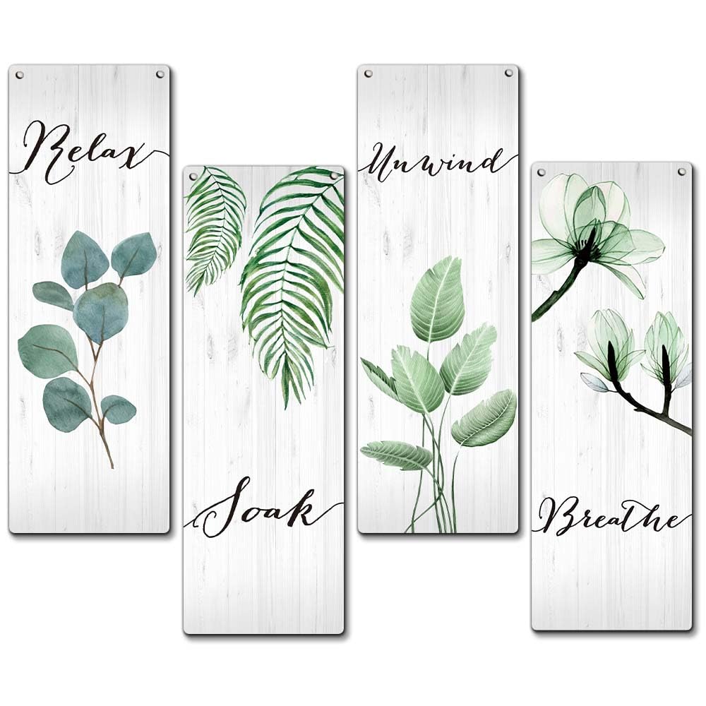 Photo 1 of ** MISSING **Bathroom Wooden Sign Set, 4 Pieces - Relax Soak Unwind Breathe Wall Art Decor For Farmhouse Home, Gifts