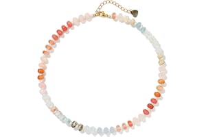 Joya Love Colorful Gemstone Beaded Necklaces For Women Trendy Rainbow Natural Stone Boho Handmade Stainless Steel Waterproof Strand Necklaces Jewelry For Women Gift