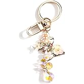 MUCOOS Floral Butterfly Keychain with Rhinestone Elegant Flower Garden Keyring Nature Gift for Women Spring Accessory