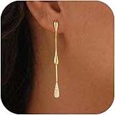 Dangle Earrings for Women, 14K Gold Plated CZ Huggie Drop Earrings, Dainty Long Chain Jewelry Valentines Day Gift for Her