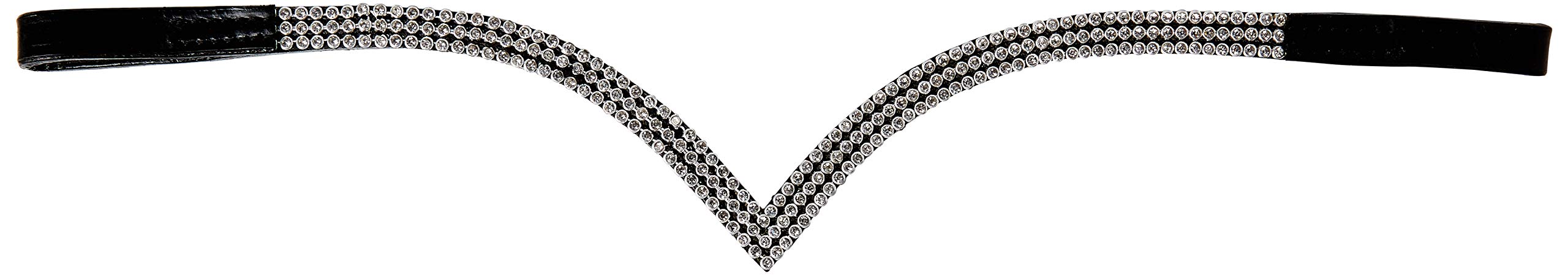 Cwell Equine Ve Shaped 3 rows Clear Crystal Browband BLACK LEATHER (COB 15")