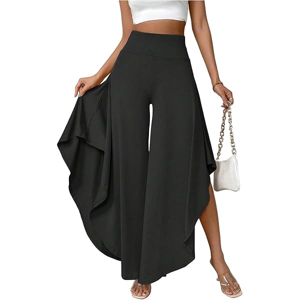 WDIRARA Women's Elastic Waist Wrap Asymmetrical Hem Wide Leg Pants