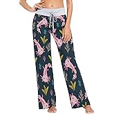 XUWU Women's Comfy Casual Lounge Pants Drawstring Palazzo Wide Leg Pajama Pants