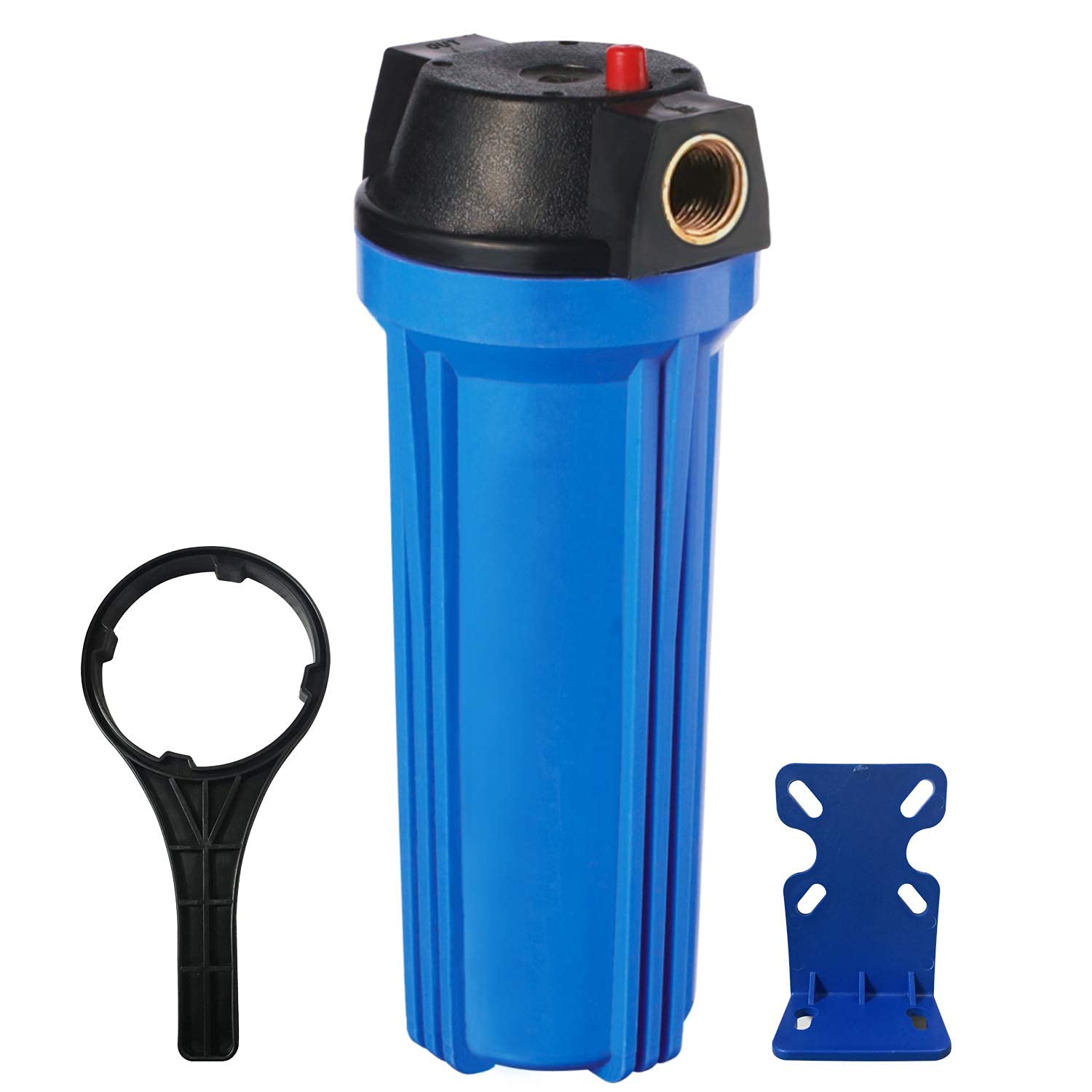 Geekpure 10-Inch Blue Housing for 2.5" x 10" Filter -3/4" BSP Brass Port with Wrench and Bracket