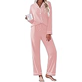 Ekouaer Womens Pajamas Set Cotton Long Sleeve Button Down Sleepwear Top and Long Pants Set Soft 2 Piece Pjs Lounge Set S-XXL