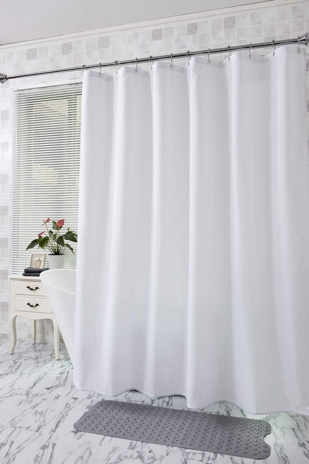 Amazer Fabric Shower Curtain Liner, White Polyester Fabric Shower Curtain Liners Bathroom Shower Curtains, Water Proof, Hotel Quality, 72 x 72 Inches: Kitchen & Dining