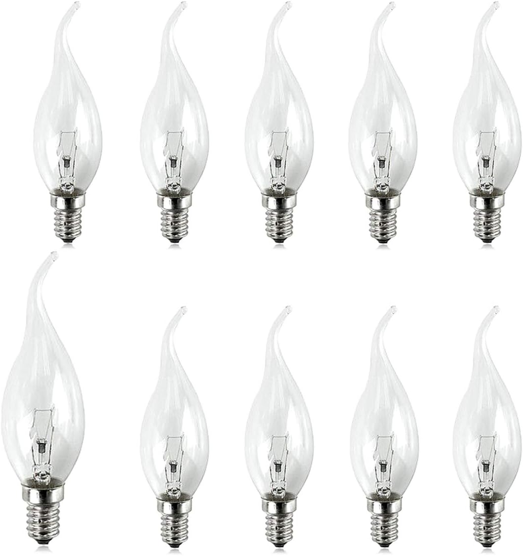 10 Pack Small Screw Candle Bulbs Bent Tip 4̣0̣Ẉạṭṭ Clear Edison Screw Candle Bulb SES /e14, 240V, by Brightfour