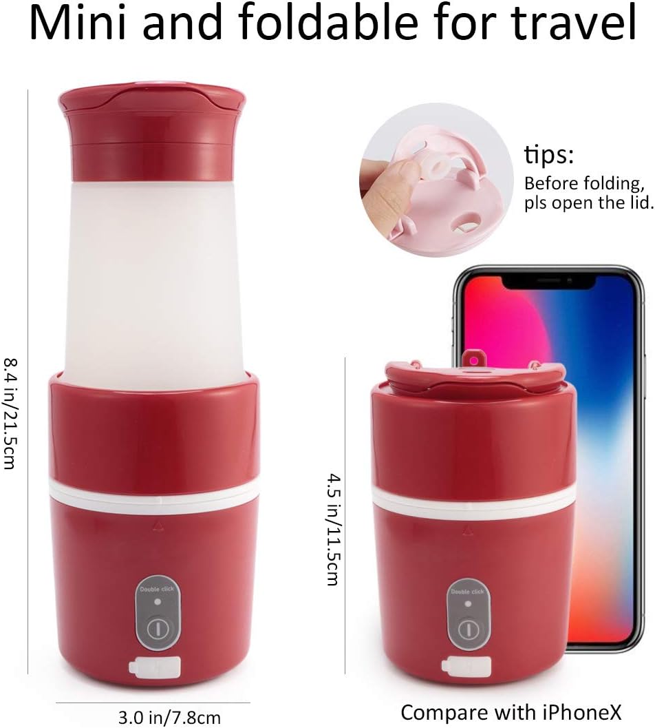 Foldable Personal Sized Blender, Mini Portable Collapsible Travel Fruit Smoothie Juicer Mixer for Sport Outdoor Picnic Home Office