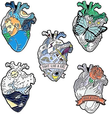 QIHOO Heart Enamel Pins Set,5 pcs Unique Art Lapel Enamel Pin