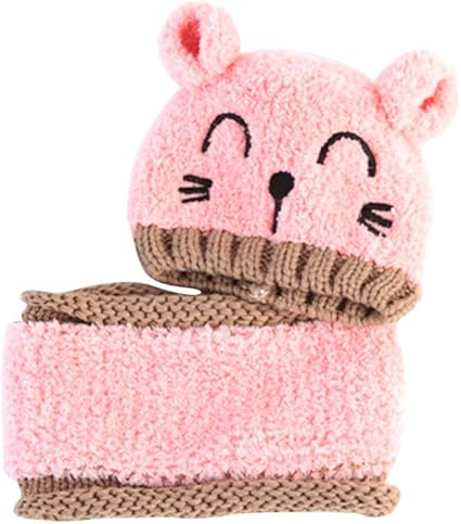 Warooma 2 Pieces Pour Nouveau Ne Bebe Au Chaud A Tricoter Chapeau Et Echarpe Tricot Bebe Hiver Doux Coton Mignon Dessin Anime De Chat Bouchons Pour Enfants 6 24 Mois Rose 50 M Amazon Fr