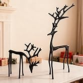 Set of 2 Reindeer Statues Christmas Decor 2025, Black Metal Reindeer Figurines, Table Centerpieces, Modern Xmas Figurines Sta