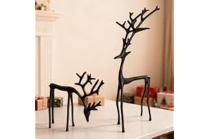Set of 2 Reindeer Statues Christmas Decor 2025, Black Metal Reindeer Figurines, Table Centerpieces, Modern Xmas Figurines Sta