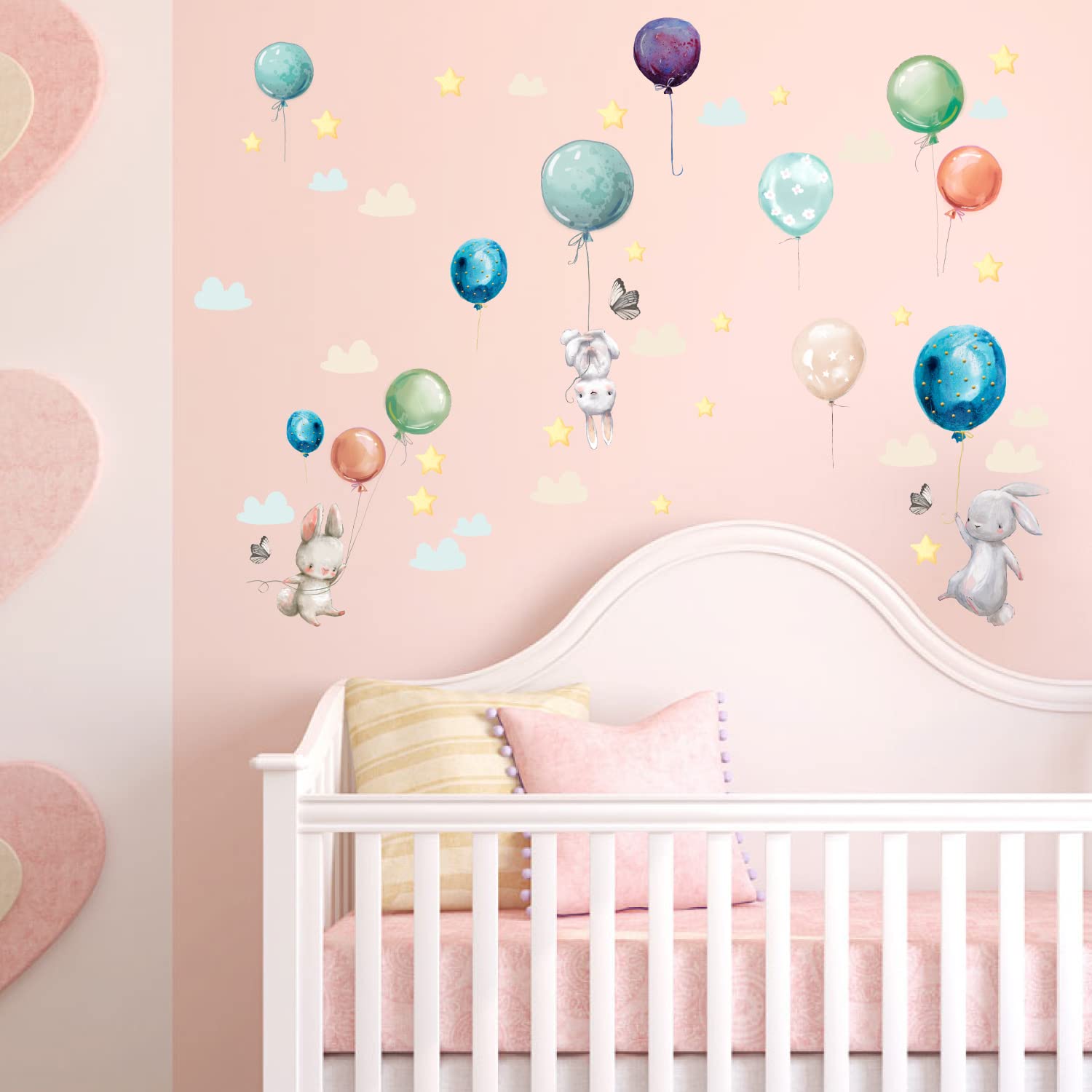 Sunnywall Wall Sticker Balloon Rabbit Sticker Children's Room Baby Wall Sticker - 3 x A4 Set
