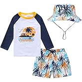 Baby-Boys Toddler Long Sleeved Rashguard Swim Bathing Suit and Sun Hat Set