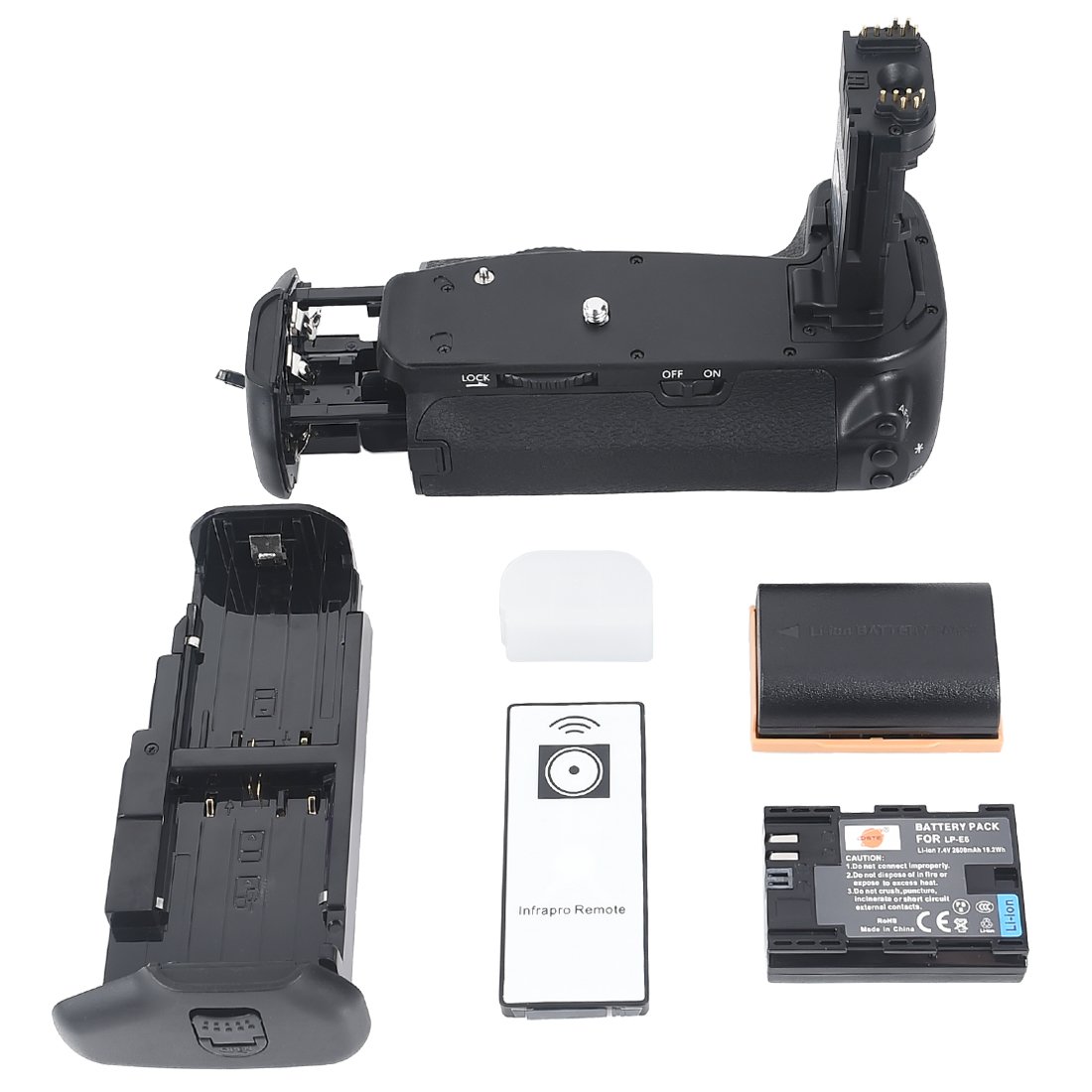 DSTE Vertical Multi-Power Battery Grip Holder for Canon EOS 6D SLR Camera as BG-E13 + Wireless Remote Control + 2pcs LP-E6 Li-ion Battery