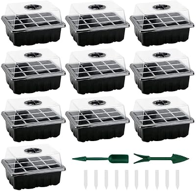 VonLux Seed Trays 10-Pack with Humidity Dome Base 12 Cells Each Propagator