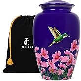Cremation Urn for Human Ashes Adult Male Female – Large 200 lb Capacity Hummingbird Funeral Urn by ITEMANDCO, Handcrafted Aluminum Memorial Burial Urn, Purple