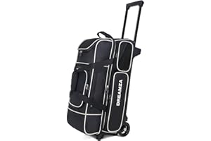 DREAMZA 3 Ball Bowling Bags with Wheels & Shoe Pocket, Premium Bowling Ball Bag 3 Ball Roller, Effortless-Rolling 3 Ball Bowling Bag w/Multi-Storage Pockets & Telescopic Handle Extends to 40''