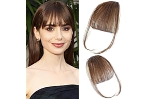 MYMYDA Clip in Bangs 100% Real Human Hair Extensions Clip on Wispy Bangs for Women Fringe with Temples Hairpieces Medium Brown Color