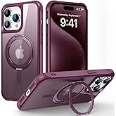 TOKVANZ Designed for iPhone 15 Pro Max Case with 360° Rotatable Magnetic Ring Stand [Compatible Mag-Safe] [Military Grade Protection] Translucent Matte Phone Cases for Women Men 6.1'', Wine Red