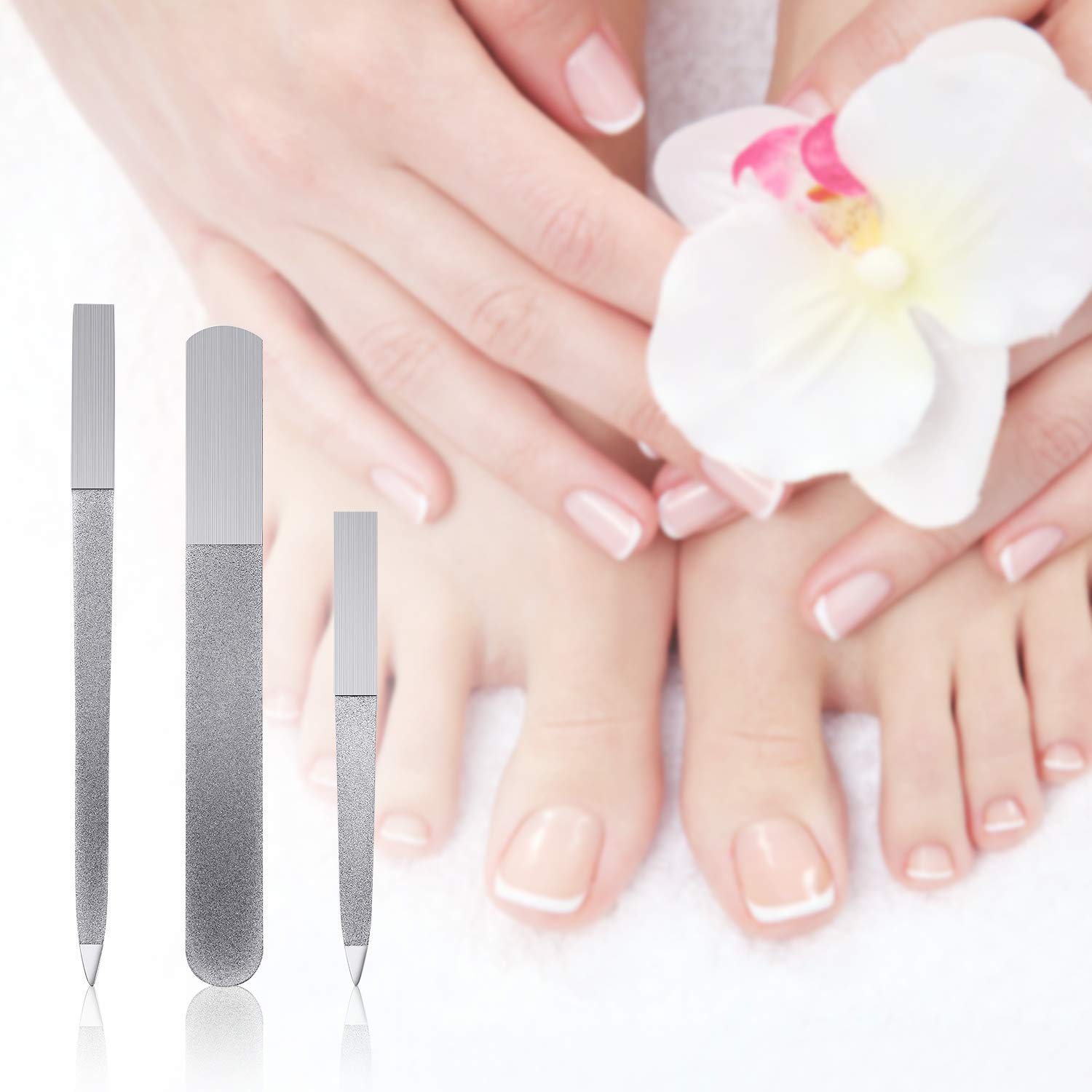 3 Pieces Diamond Nail File Set Stainless Steel Double Side Nail File Metal Sapphire Buffer File Manicure Files for Salon Home and Travel : Beauty