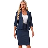 Allegra K Business Skirt Suit Set for Women's 2 Piece Office Work Outfit Collarless Blazer Pencil Skirt