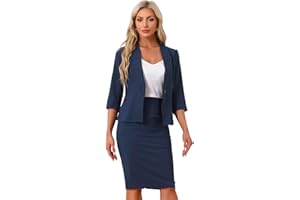 Allegra K Business Skirt Suit Set for Women's 2 Piece Office Work Outfit Collarless Blazer Pencil Skirt