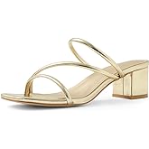 Shoe'N Tale Strappy Heels For Women Low Chunky Block Heel Heeled Sandals Square Open Toe Slip On Slides Mules
