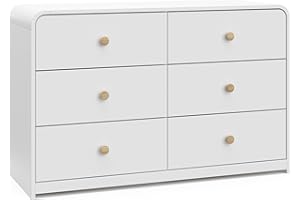Storkcraft Santos 6-Drawer Dresser (White with Natural) - GREENGUARD Gold Certified, 6 Drawer Dresser with Interlocking Drawe
