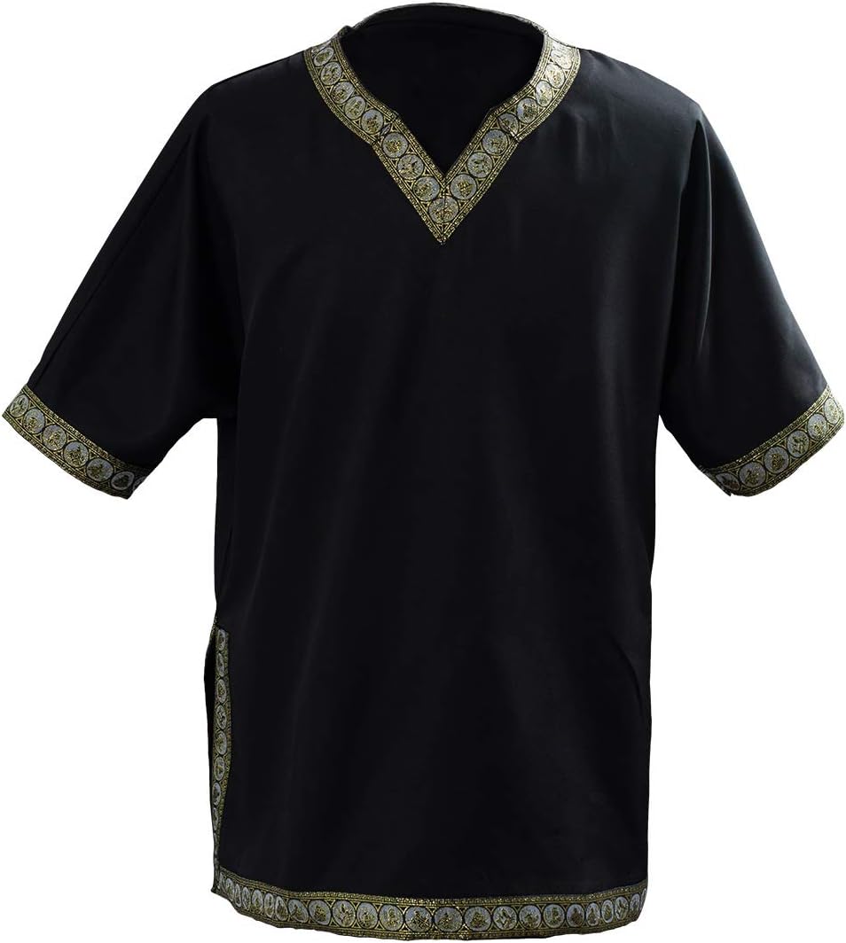 Men's Vintage Medieval V-Neck Shirt Pirate Warriors Costume Gothic Short Sleeves Viking Clothing