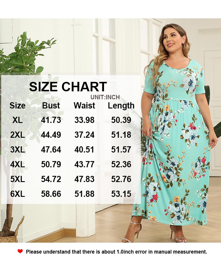 LONGYUAN Women Summer Short Sleeve Dress Casual Plus Size Maxi Long Dresses with Pockets Black, 6XL - Image 4