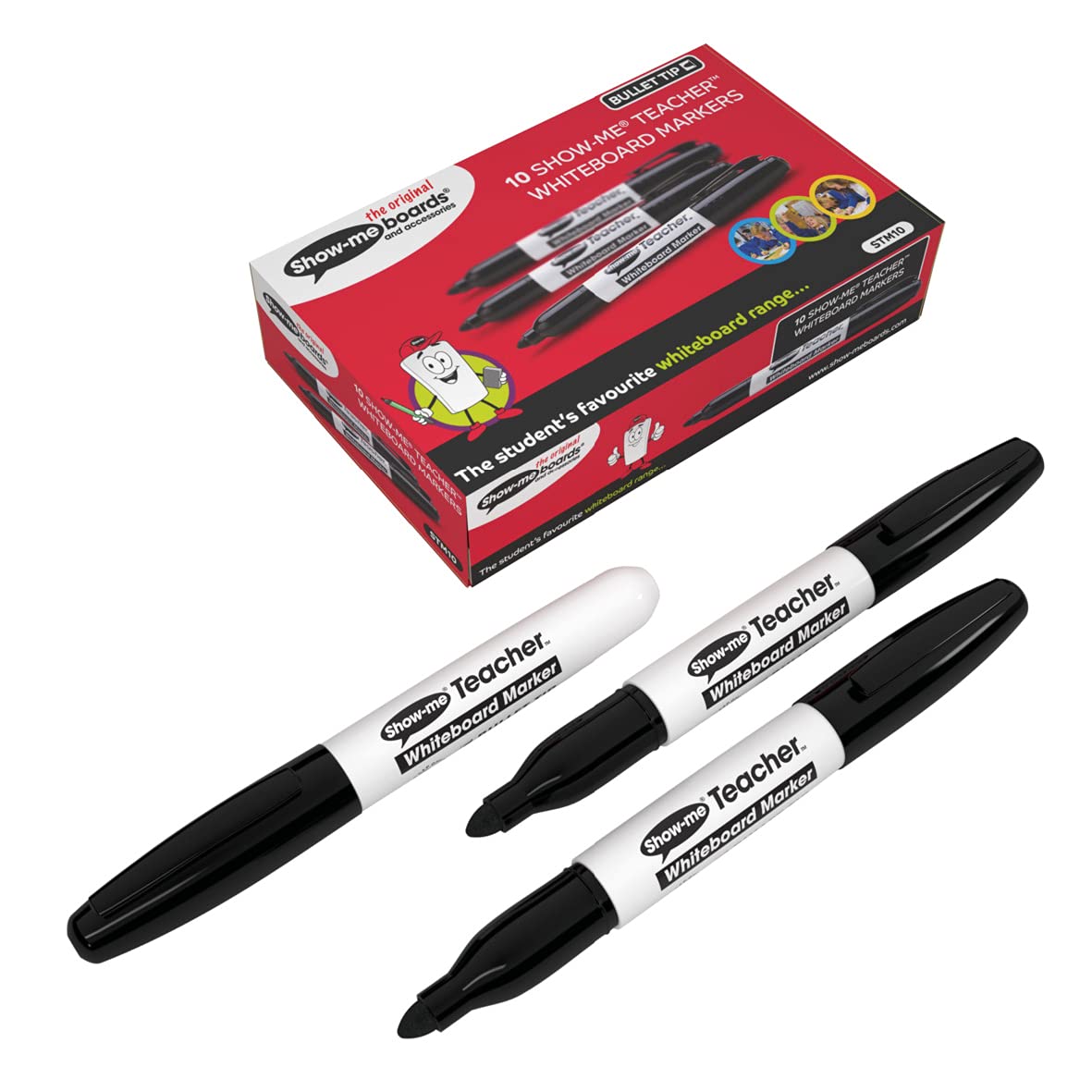 Show-me Black 'Teacher' Drywipe Whiteboard Pens for Schools and Classrooms – Black (10 Pack of Markers)