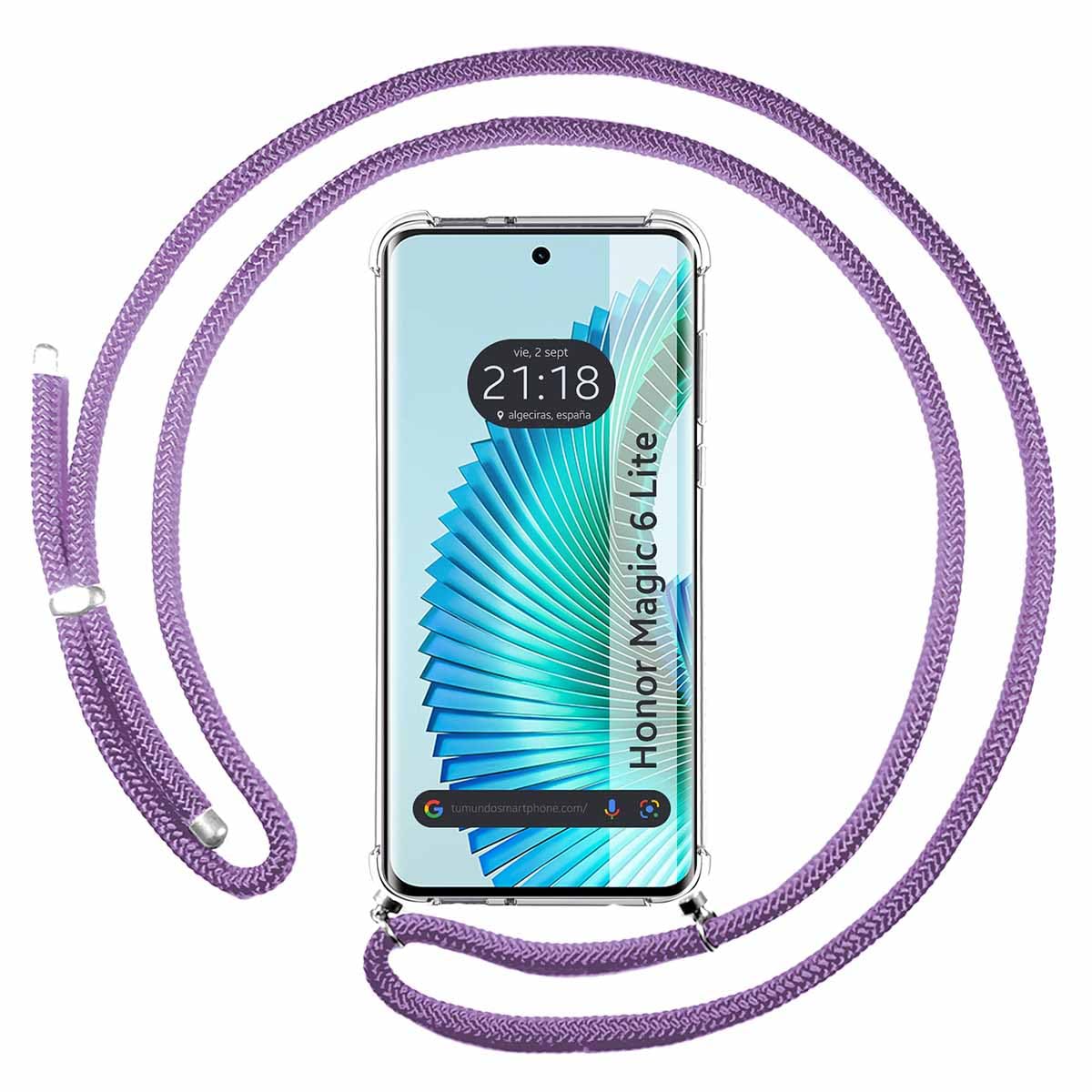 Transparent Hanging Case for Huawei Honor Magic 6 Lite 5G with Purple Cord