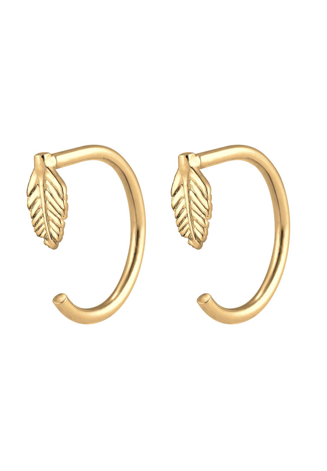 Elli Women Creole Feather Boho 925 Silver Gold Plated Earrings 0302942717 — image 1