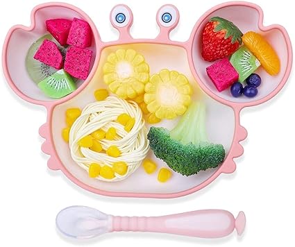 Dsaren Assiette A Ventouse Pour Bebe Vaisselle Silicone Bebe Napperon En Silicone Avec Cuilleres Sans Bpa Suction Plate Pour Lave Vaisselle Et Au Micro Nndes Rose Amazon Fr Bebes Puericulture