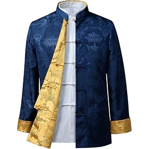 Men Tang Suit Reversible Jacket Chinese Traditional Clothes Kung Fu Shirt Uniform Long Sleeved