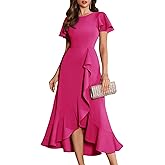 BeryLove Women Formal Party Dresses Flutter Short Sleeve Wedding Guest Cocktail Long Evening Dress S007 Z-Magenta 2XL
