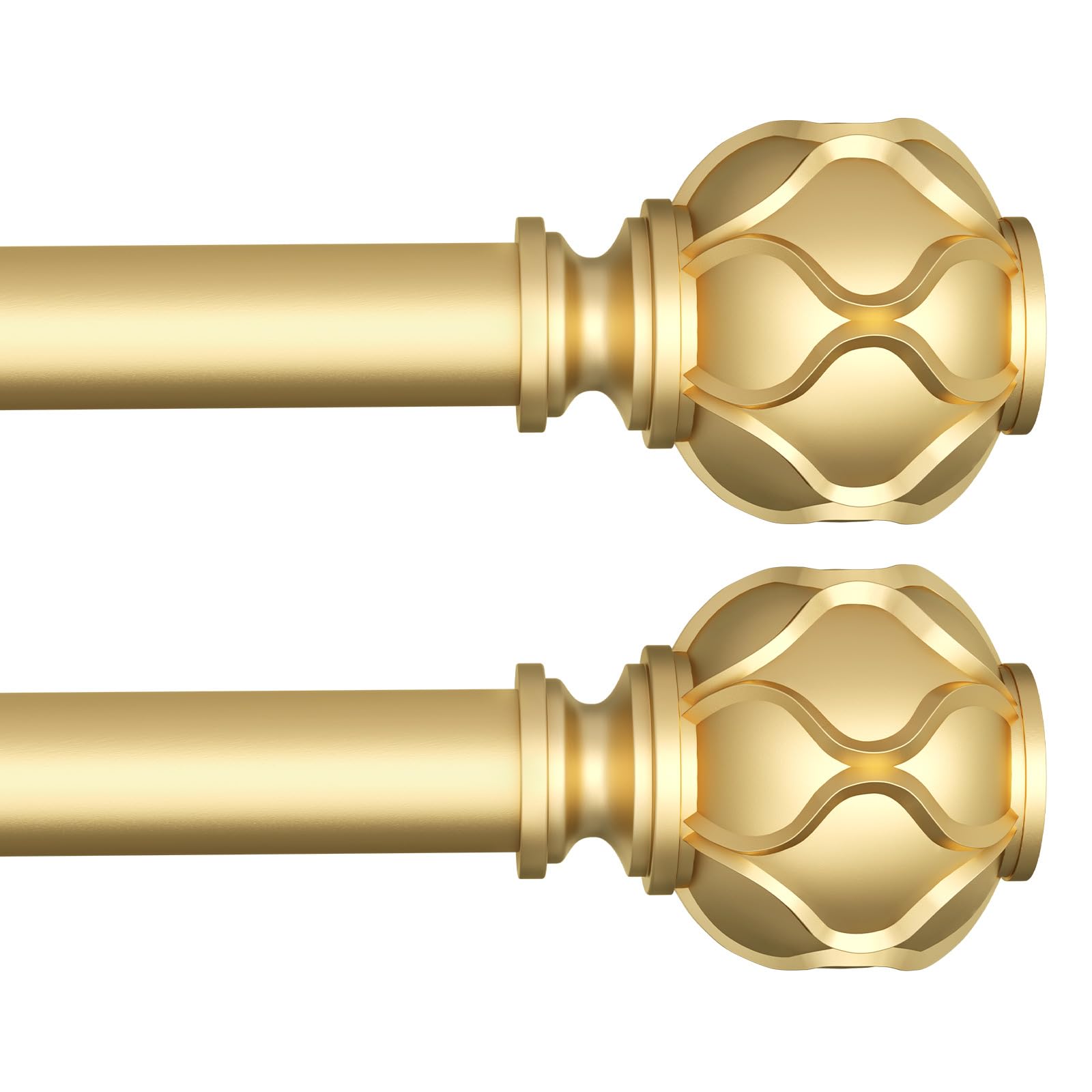 WIN4ALL 2 Pack Gold Heavy Duty Curtain Rods for Windows 66 to 120 inch, 1 Inch Curtain Rod, Adjustable Decorative Long Curtain Rods For Bedroom, Living Room, Outdoor (Gold,16"-120”)